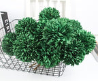 Tinsow 12PCS Artificial Ball Chrysanthemum Faux Flowers Bouquet Green - Image 5