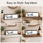Bathroom Wooden Sign, Soak in the Moment Quote Decor, Bathroom Wall Decor Wooden Sign, Relaxing Bath Room Accent for Shelf Counter or Wall, Minimal Home Decoration, 9.5 x 3.1 Inches - Image 3