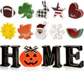 Interchangeable Home Table Signs with 11Pcs Seasonal Icons, Wooden "HOME" Letter Signs Interchangeable Holiday Decorative Table Shelf Centerpiece for Holiday Room Decoration by Medoore