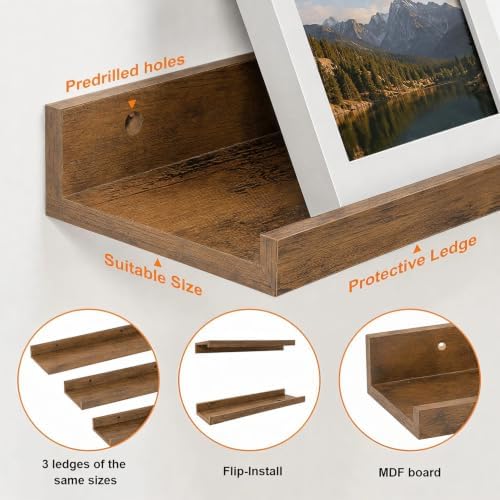 48inch Long Floating Shelves for Wall Decor, 3-Set Shelves with Lip, Brown - Image 4