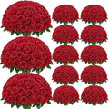 100Pcs Red Roses Artificial Flowers, Realistic Silk Fake Roses Bouquet by Yastouay