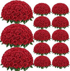 100Pcs Red Roses Artificial Flowers, Realistic Silk Fake Roses Bouquet by Yastouay