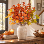 16Pcs Artificial Maple Leaves Branches, 21.6in Fall Leaves Stems - Image 2