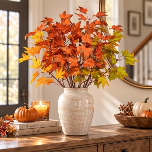 16Pcs Artificial Maple Leaves Branches, 21.6in Fall Leaves Stems - Image 2