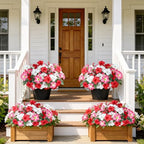Uieke Artificial Flowers for Outdoors, 24PCS Faux Petunias Outdoor Uv Resistant Silk Flower, Spring Decorations for Home Garden Patio Porch, Red&White - Image 6