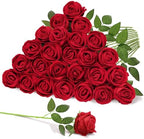 22 Pcs Artificial Red Roses with Stems - Realistic Velvet Faux Flowers Bulk, Fake Roses for Wedding Centerpieces & Home Decor(Red) by Mandarooker