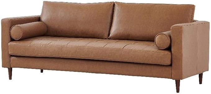 Pemberly Row Eco Leather Sofa, Light Brown Finish, High Density Sponge Foam by PEMBERLYROW