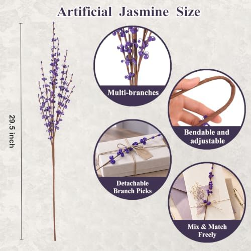 10Pcs Purple Jasmine Flowers Artificial Pussy Willow Branches for Vase - Image 2