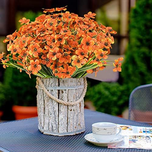 Artificial Outdoor Flowers,8 Bundles Outdoor Fake Flowers UV Resistant Faux Outside Plastic Flower Plants for Outside Indoor Décor(Orange Red) - Image 5