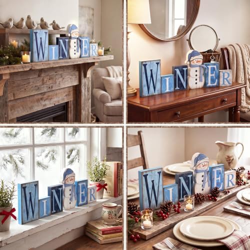Threehoney 6 Pcs Winter Wood Block Signs, Snowman Table Decor - Image 6