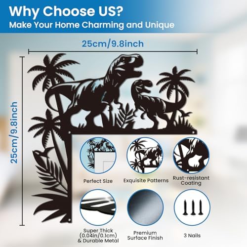 CUTHOLLOW Dinosaur and Tropical Plant Door Topper Sign Metal Wall Art Decor - Image 2