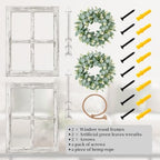 WAKOSAN Rustic Wood Window Frame Wall Decor with Wreath & Arrows, Set of 2 - Image 2