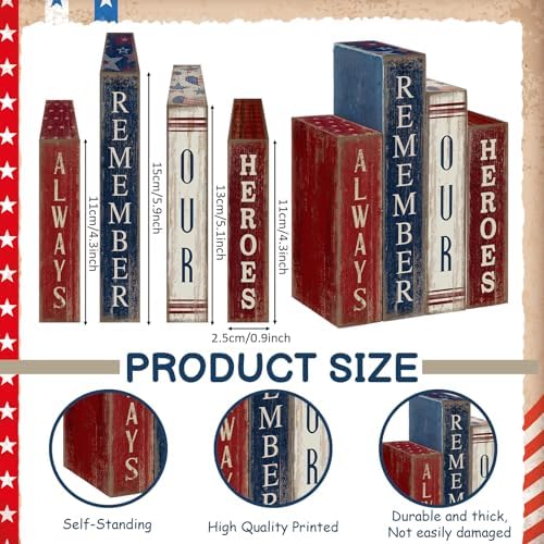 Lineshading 4 Pcs 4th of July Table Decoration Wooden Book Patriotic Sign - Image 3