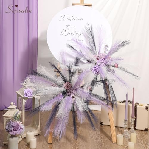 Serwalin 60PCS 17.7" Purple Pampas Grass Decor for Vase Filler Home Decor - Image 3