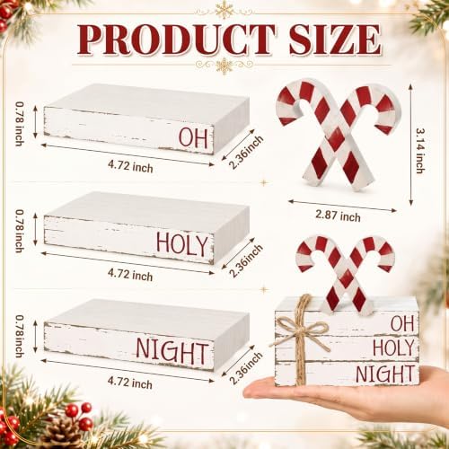 Geelin 4 Pcs Christmas Candy Cane Table Decoration Wooden Book Stack Signs - Image 3