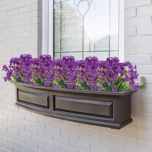 Outdoor Artificial Fake Flowers Plants - 24 Bundles UV Resistant Artificial Violet Plastic Faux Flowers Greenery Shrubs for Outdoor Hanging Plants Garden Porch Window Box Decor (Purple) - Image 3