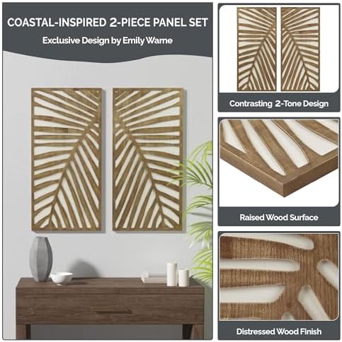 Madison Park Wall Décor for Living Room - Birch Palms Botanical Two-Tone, Home Accent Modern Kitchen Dining Decoration, Ready to Hang 2-Piece Wood Panel Set for Bedroom, 16"W x 32"H, Dark Palm - Image 4