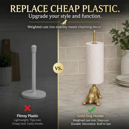 WallCharmers Gold Dog Paper Towel Holder & Metal Toilet Paper Holder Stand - Image 6