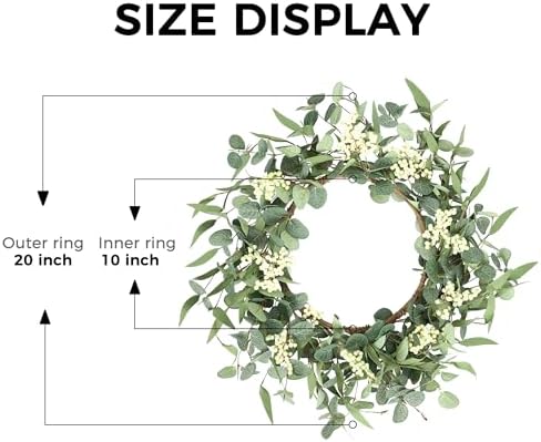 Pinkpum 2 Pack Wreaths for Front Door 20'' Christmas Eucalyptus Wreath, Spring Summer Door Green Wreath for Home Porch Window Wall Farmhouse Home Decor Indoor Outdoor Summer All Seasons - Image 3