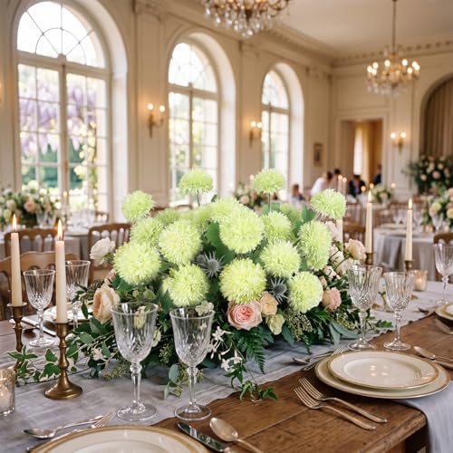 8PCS Green 24 Head 3" Large Fake Chrysanthemum Artificial Flower Balls Stem - Image 4