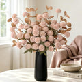 12 Pcs Realistic Fall Flowers Fake Mums with Vase, Full Silk Pompon Bulk by Yastouay