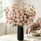 12 Pcs Realistic Fall Flowers Fake Mums with Vase, Full Silk Pompon Bulk by Yastouay