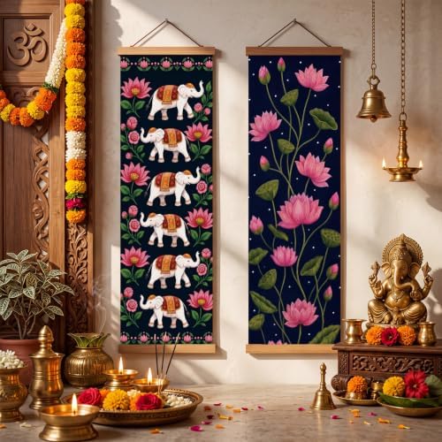 Gilprop 2 Pcs Indian Wall Art Hanging for Diwali Navratri Pooja Decoration by Gilprop
