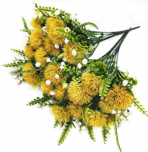 CATTREE Artificial Dandelion Plants, Plastic Flowers Shrubs Bushes Fake Grass Wedding Indoor Outdoor Home Garden Verandah Centerpieces Arrangements Party Decoration Planting Filler - Yellow 4 Pack - Image 2