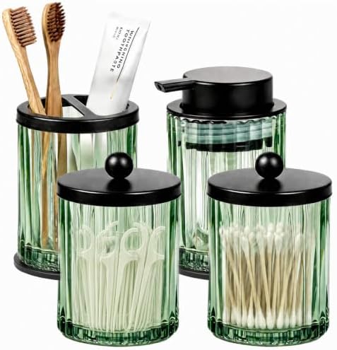 Amolliar Bathroom Accessories Set, Green Glass Complete 4PCS Bathroom Sets by Amolliar