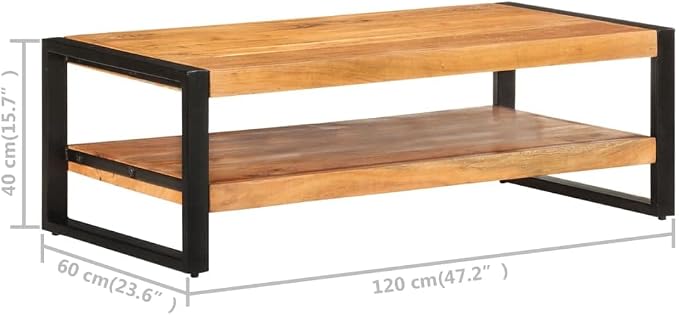 Coffee Table 47.2"x23.6"x15.7" Solid Acacia Wood, Side Table, Center Table - Image 2