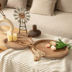 2 Piece Oval Torched Wooden Serving Tray Set with Beaded Design, Centerpiece Table Decorations Tray for Living Room Ottoman, Coffee Table Tray for Farmhouse Home Decor - Image 6