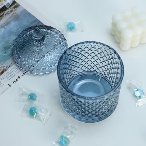 Sizikato Diamond Faceted Crystal Glass Candy Jar with Lid, 18oz Blue Decorative Jar, Nut Jar, Dried Fruit Storage Jar. - Image 3