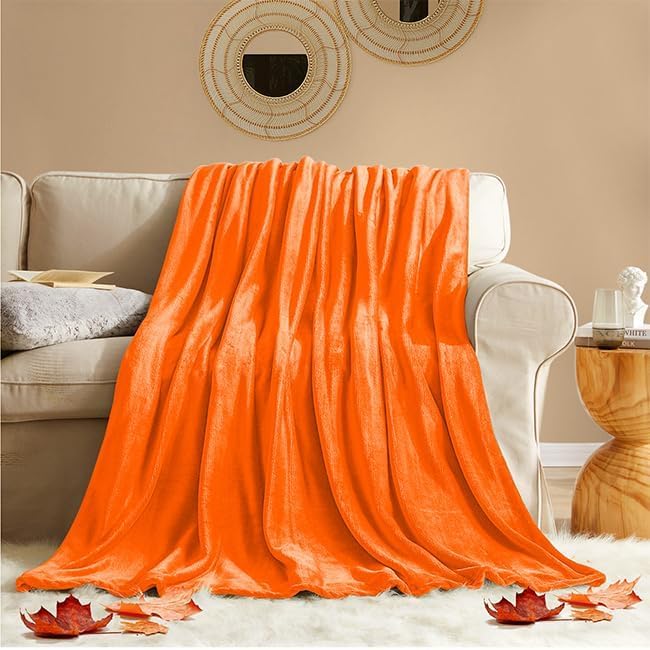 KMUSET Fall Throw Blanket Orange Fleece Throw 50 X 60 inches - Image 2