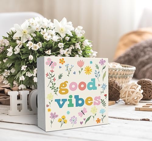 SRADMO Boho Floral Inspirational Wood Box Sign Desk Decor, Motivational Office Decor, Positive Inspirational Theme Wooden Block Box Sign Decoration for Home Office Shelf Table Decorative Accessories - Image 3