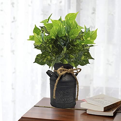 Artificial Scindapsus Aureus Decor, Plastic Realistic Green Leaves Shrubs Fake Plants Faux Grass Bushes Greenery for Indoor Outdoor Home Garden Verandah Office Table Arrangements Decoration 4 Pack - Image 2
