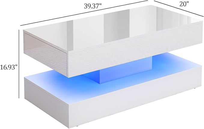 Uspeedy 39.37in Large High Glossy LED Coffee Table - Image 2