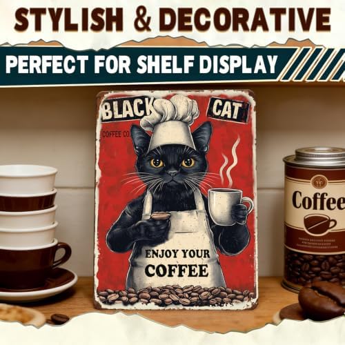 Metal Signs Black Cat Coffee Company Enjoy Your Coffee Sign Funny Vintage Tin Sign Sign Retro Wall Decor For Home Kitchen Office Farmhouse Yard Garden Shop Cafe Poster 12x16 Inch - Image 5
