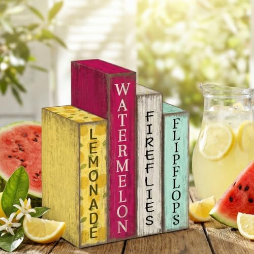 Lineshading 4 Pcs Summer Table Decoration Wooden Book Lemon Watermelon Sign - Image 6