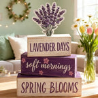 Spring Decoration Wooden Tiered Tray Decor – Rustic Lavender Days Stacked Block Sign with Lavender Flower Topper – Farmhouse Tabletop Spring Decor for Living Room Shelf Kitchen Coffee Bar Seasonal Home Display - Image 2