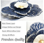 Metal Flower Wall Art Decor, 10" Blue White Layered Floral Sculpture - Image 2