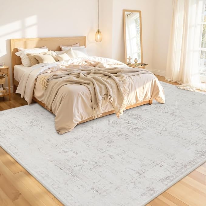 Area Rugs 9x12 Living Room: Bedroom Washable Carpet Neutral Cream | Large - Image 2