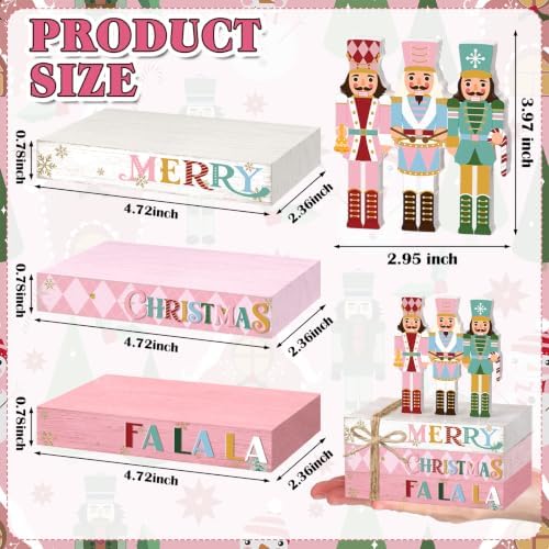 Geelin 4 Pcs Christmas Pink Nutcracker Table Decoration Stacked Wooden Book - Image 3