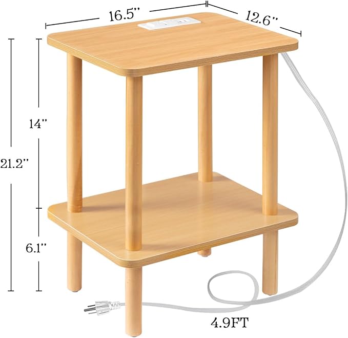 FORAOFUR End Table with Charging Station, Small Tables - Image 3