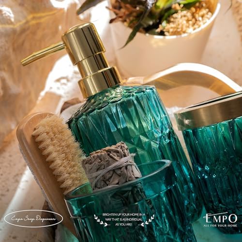 EMPO 6-Piece Vintage Glass Bathroom Accessories Set (Ocean Teal Blue) Decor - Image 4