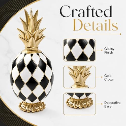 8.3" Black and White Checkered Pineapple Decor for Home Shelf Desk - Image 2