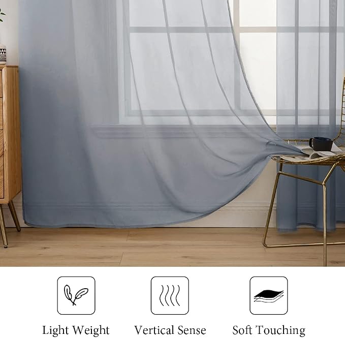 MIULEE 2 Panels Sheer Curtains for Living Room 54X84 Inch Dark Grey | Window - Image 4