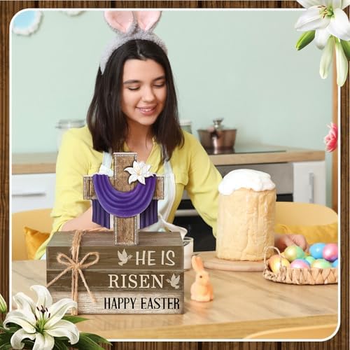 4 Pcs Table Decorations Tiered Tray Decorations Mini Wooden Books Signs for Office Shelf Classroom Tabletop Bookshelf(Easter) - Image 5