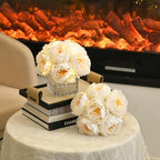Artificial Peony Silk Flower Centerpieces with LED Light Faux Floral Arrangement in Glass Vase for Home Wedding Table Decoration (Cream White) - Image 3