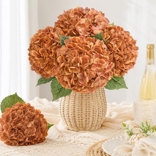 4 Pcs Real Touch Hydrangea Artificial Flowers, 21" Fake Flowers, Brown - Image 3