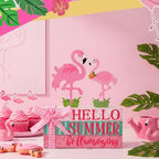 Geelin 4 Pcs Pink Flamingo Table Decoration Wooden Book Stack Signs - Image 2